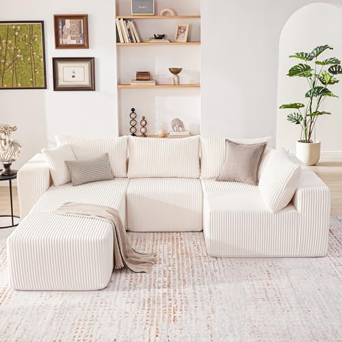 107.4" Cloud Couch Sectional, Modular Sofa with Deep Seat, Plush Corduroy L Shaped Boneless Couch, Convertible Sectional Couches for Living Room