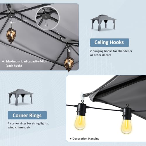 Aoxun 10'x12' Outdoor Patio Gazebo, Heavy Duty Party Tent with Wind-Resistant Ropes