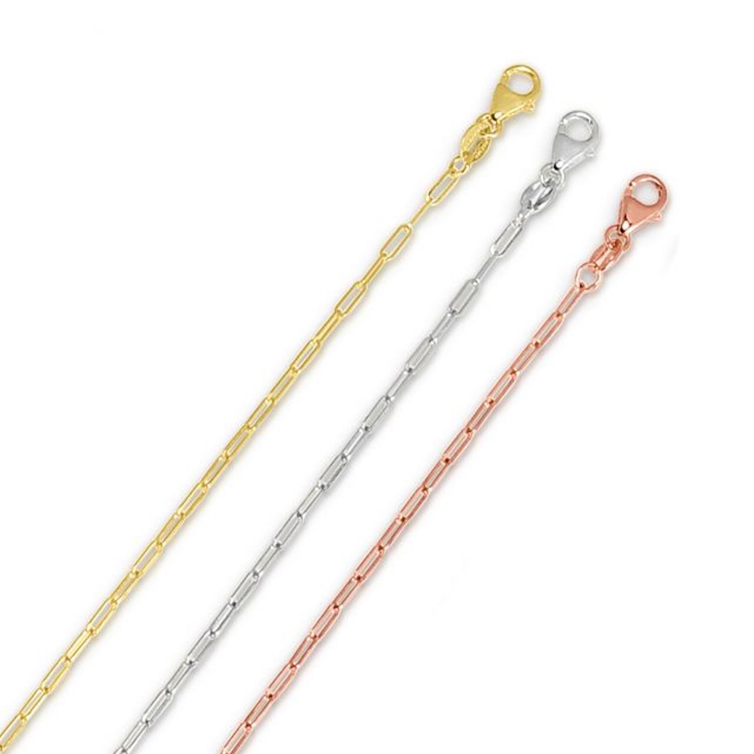 14K Rose Gold 1.5mm Hollow Paperclip Chain Necklace 16"-24"