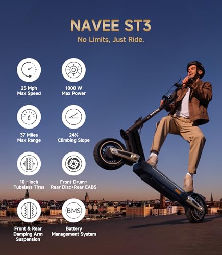 NAVEE Electric-Scooter-Adults,e Scooter ST3 S40,Off Road Fast 25 20 Mph,1000w 500w Motor with Suspension, Long Range 38 25 Miles