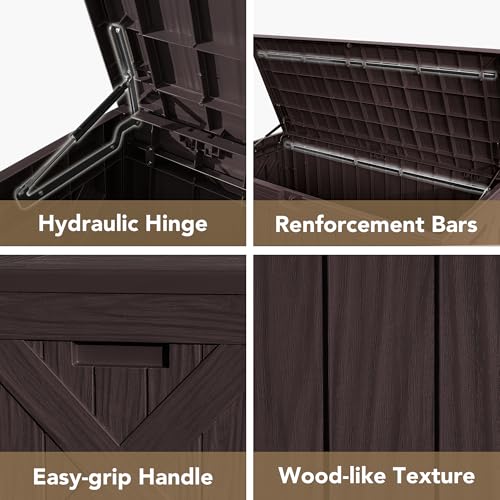 Devoko 120 Gallon Deck Box Resin Outdoor Storage Box Waterproof for Patio, Large Outdoor Storage Bench Lockable for Outside (Black)