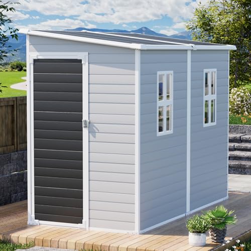 Outdoor Resin Storage Shed 8x4x6 FT Lean to Shed with Floor Included 2 Windows Lockable Door