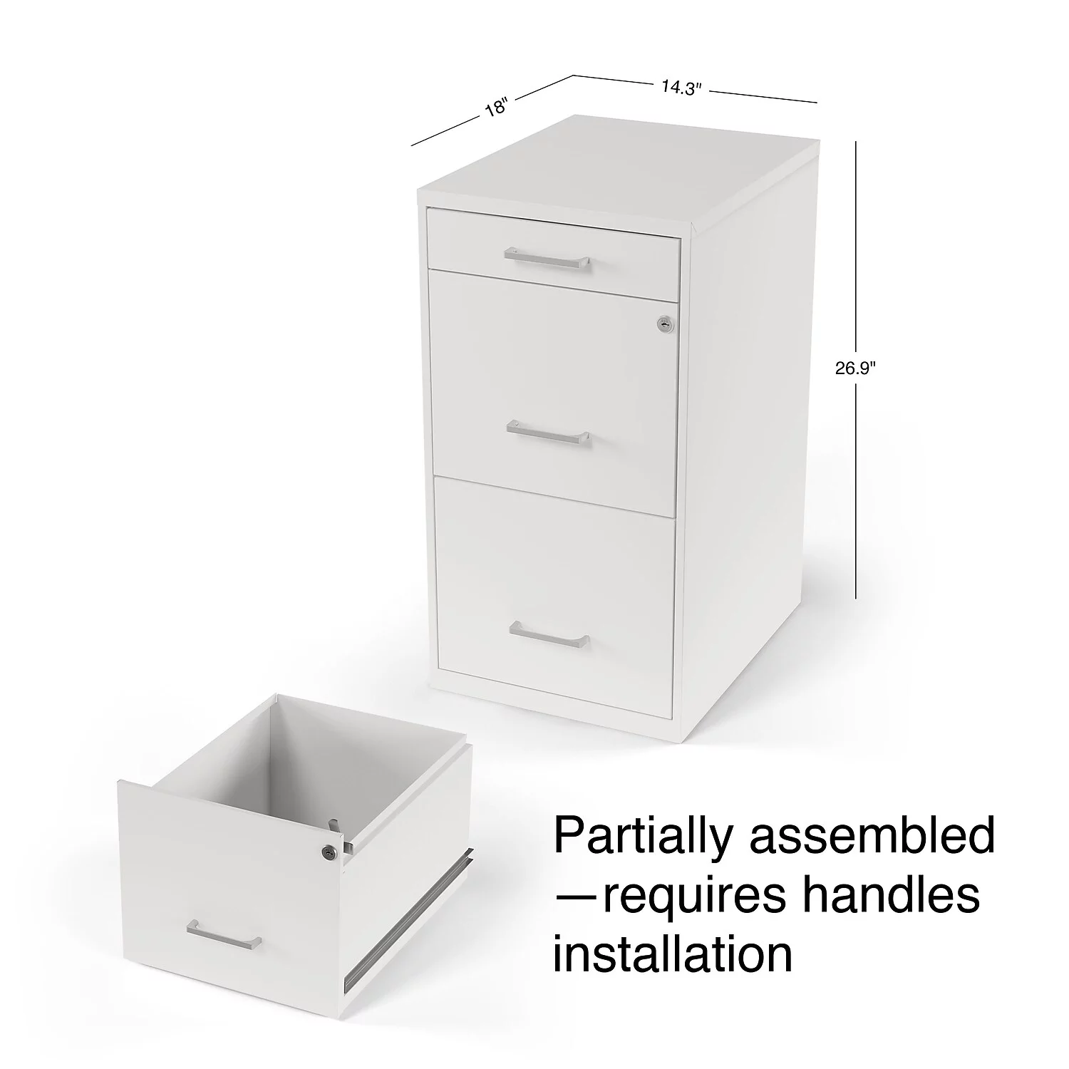 Staples 3-Drawer Vertical File Cabinet Locking Letter White 18"D (52144) 23789/52144