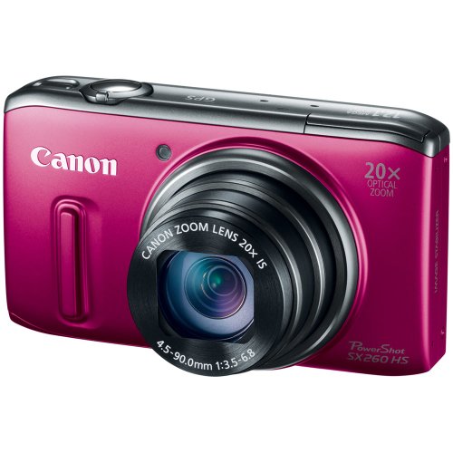 Canon PowerShot SX260 HS 12.1 MP CMOS Digital Camera with 20x Image Stabilized Zoom 25mm Wide-Angle Optical Lens and 1080p HD Video (Red)