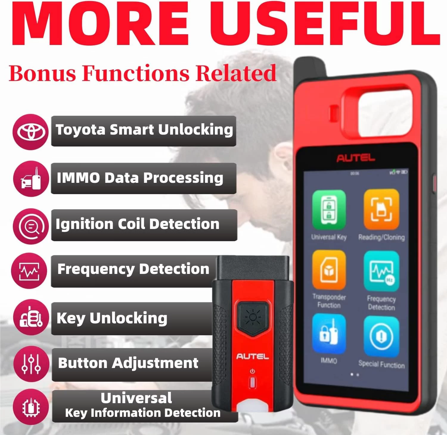 Autel MaxiIM KM100 Key Fob Programmer Immobilizer Tool with 2pcs Blank IKEY 60s Key Generation OBD IMMO/Key Learning Transponder Editing Chip