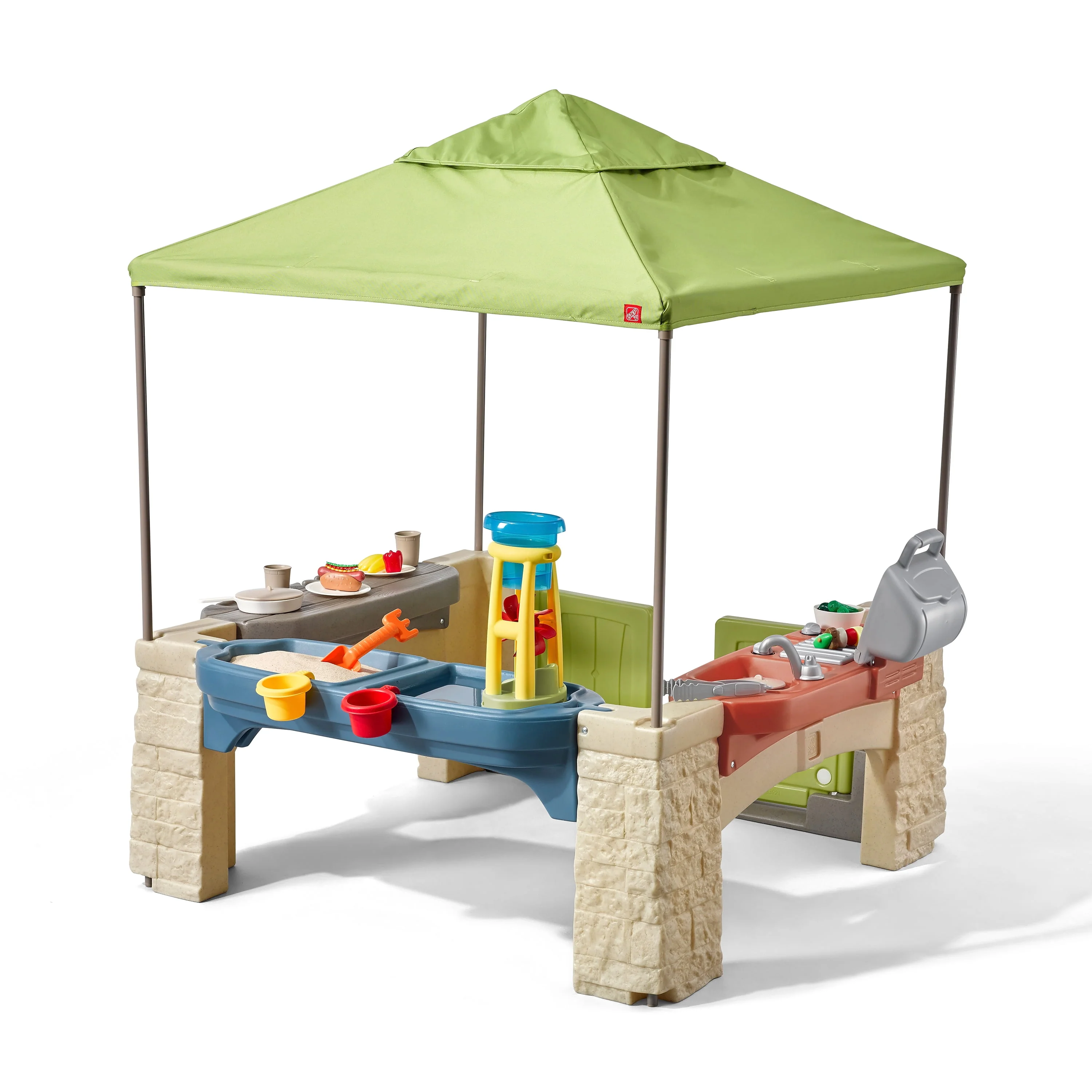 Step2 All-Around Playtime Patio with Canopy with 16 Play Accessories Playhouse Kids Outdoor Toys