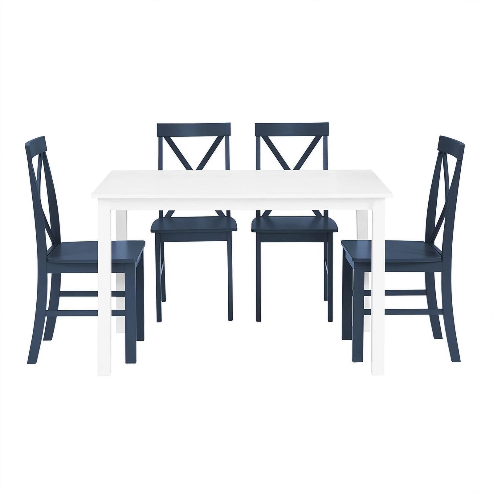 Walker Edison Greyson 5-Piece Farmhouse Engineered Wood Dining Set in White/Navy