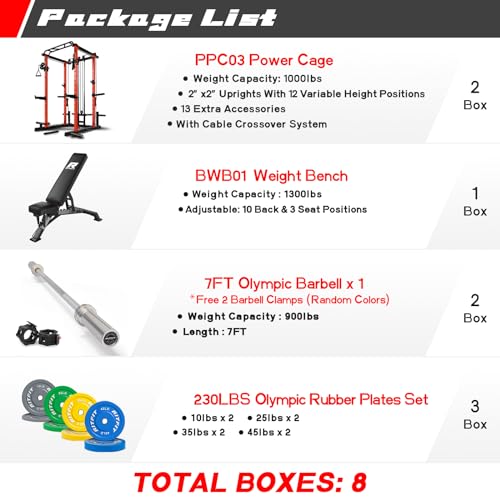 RitFit Multi-Function Squat Rack Power Cage PPC03 with Cable Crossover System, 1000LBS Capacity Power Rack and Packages with Optional Weight Bench