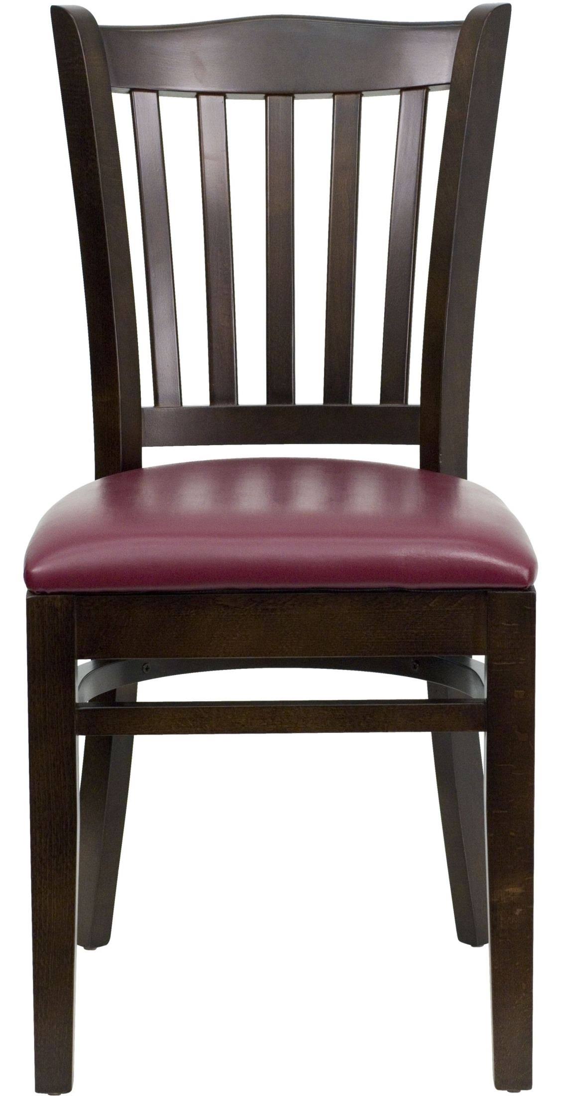 Hercules Series Vertical Slat Back Walnut Wood Restaurant Chair - Burgundy Vinyl Seat | Flash Furniture
