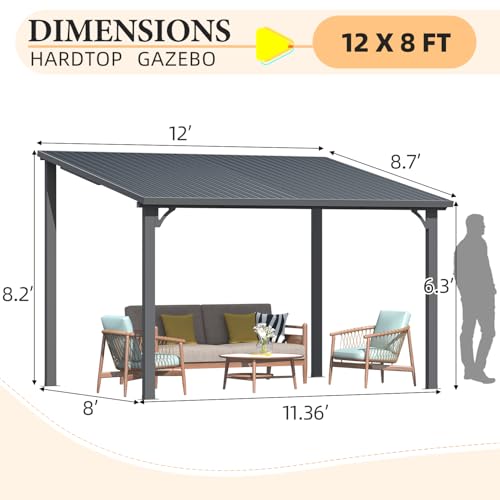 AECOJOY 10&rsquo; x 10&rsquo; Gazebo, Wall Mounted Gazebos Pergola on Clearance, Outdoor Patio Lean to Gazebo Awnings for Deck, Porch