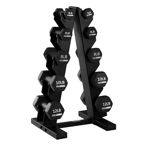 HolaHatha Neoprene Dumbbell Free Hand Weight Set with Rack, Ideal for Home Exercises to Gain Tone and Definition