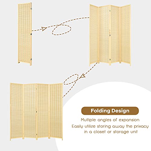 Giantex Bamboo Room Divider, 6 Ft Tall Freestanding Folding Privacy Screen, Wooden Room Separators Divider Wall