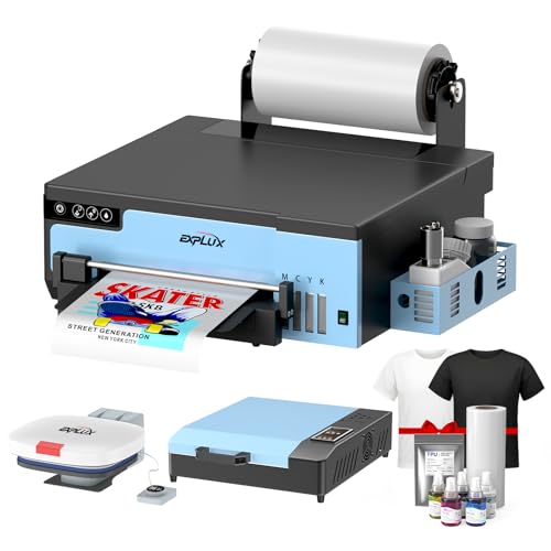 EXPLUX A4 DTF Printer,with XP600 printhead with Anti-Clogging Technology + 200% high Speed Printing,for DIY T-Shirt,Other Textiles,2-Year Ink Included