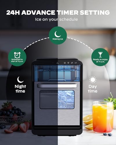 Silonn Crescent Ice Maker Countertop, Slow Melting & Crystal-Clear Ice, Self-Cleaning Ice Machine with Adjustable Ice Thickness & Timer Function