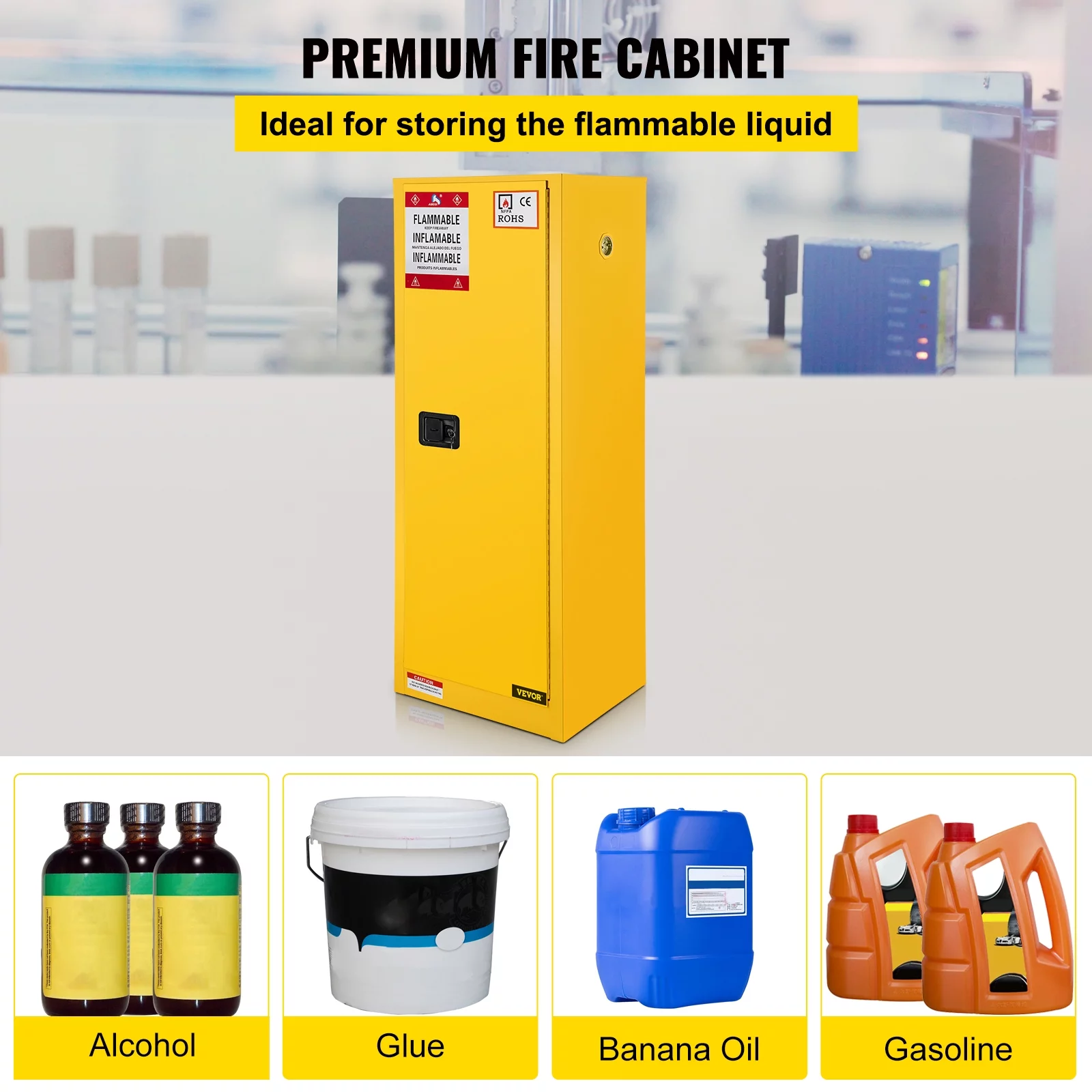 VEVOR Flammable Cabinet 18" x 18" x 35", Galvanized Steel Safety Cabinet, Adjustable Shelf Flammable Storage Cabinet