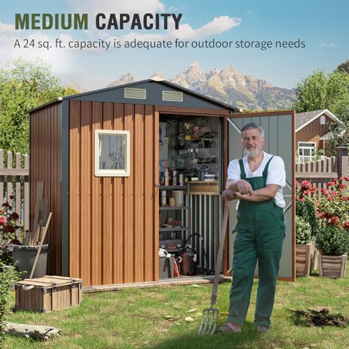Outdoor Storage Shed, 5x3 Ft Metal Steel Tiny House with Lockable Door, Vertical Outside Storage Building for Garden, Backyard, Lawn, Patio Utility