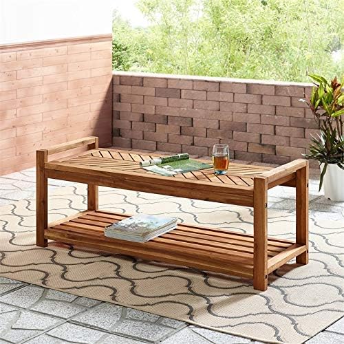 Walker Edison 48 Chevron Acacia Wood Patio Storage Bench - Brown