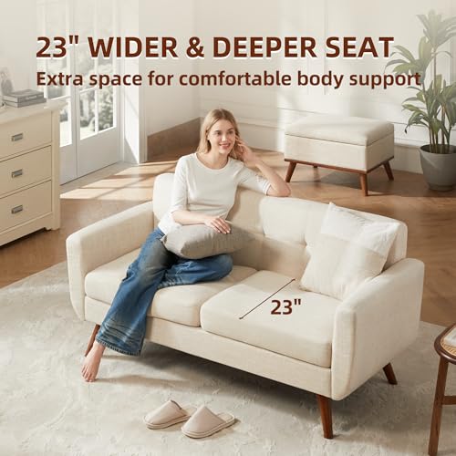 Tbfit L Shaped Couch Sofa, 80" W Mid-Century Modern Sectional Couches, 3 Seater Sofas with Wide Chaise Lounge & Two Pillows