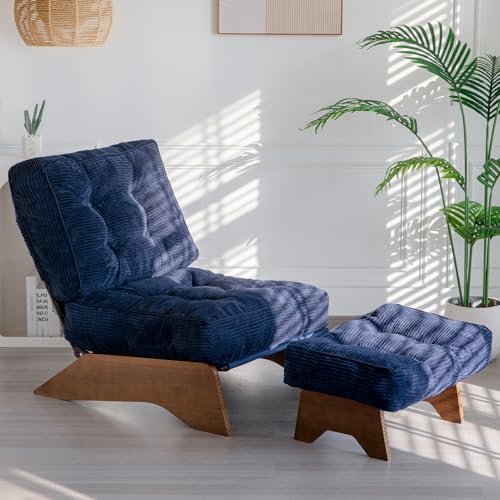 MAXYOYO Accent Chair with Ottoman Adjustable Backrest, Tufted Living Room Chair Upholstered Lounge Chair with Footrest Set