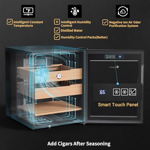 KingChii 16L Electric Cigar Humidors Temperature Control System, Cooling & Heating Humidor Cabinet with Spanish Cedar Wood Shelves & Hygrometer