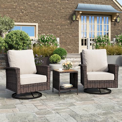 HERA'S HOUSE High Back Patio Furniture Set with Swivel Chairs, Outdoor Wicker Conversation Sets with 5.5" Comfy Cushions, 4 Piece Outside Sofa Sets