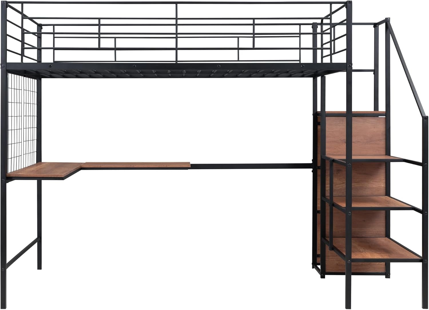 Harper & Bright Designs Metal Full Size Loft Bed with Desk and and Metal Grid, Loft Bed Full with Storage Stairs and Wardrobe