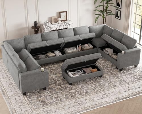 Belffin Modular Sectional Sofa Couch with Storage U Shape Convertible Corner Couches for Living Room Dark Grey Couch