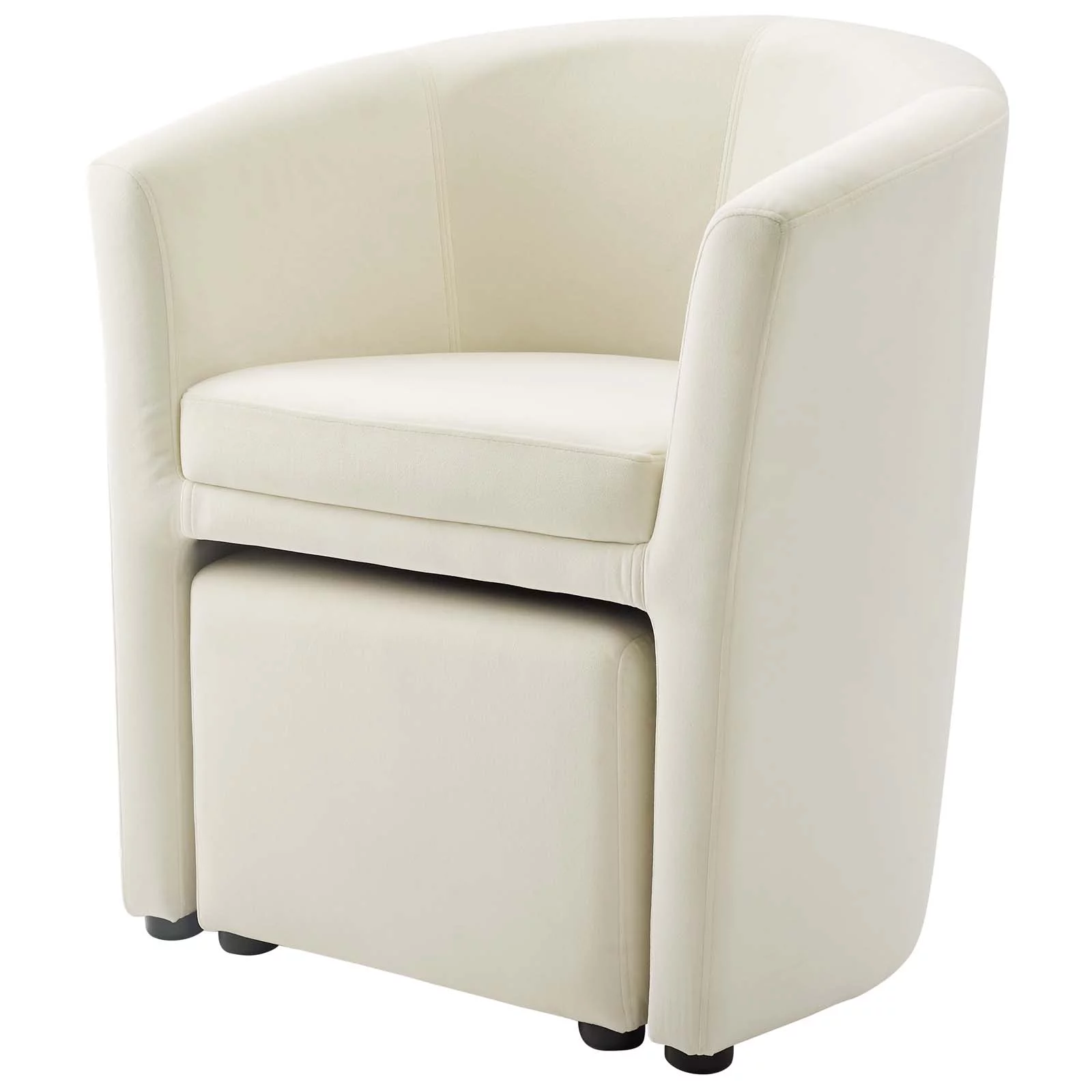 Contemporary Modern Urban Designer Living Room Lounge Club Lobby Armchair Accent Chair and Ottoman, Velvet Fabric, Ivory White