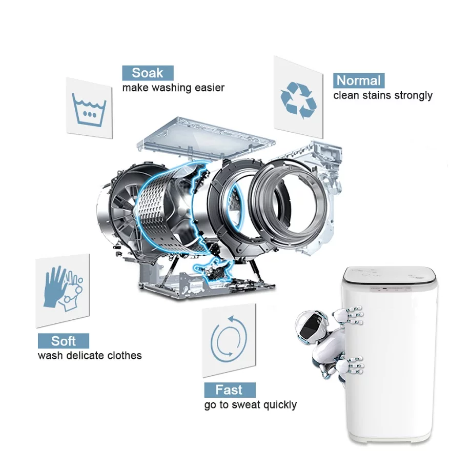 kapas kps35-735h2 upgraded compact washing machine, fully automatic 2-in-1 washer and spin dryer machine build-in pump and long hose