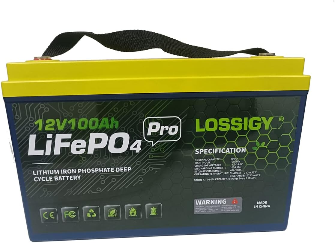 12V 100Ah LiFePO4 Deep Cycle Lithium Battery, over 4000 Cycles, Built-in 100 A BMS, Backup Power for RV, Marine, Off-Grid System, Runs dew heaters