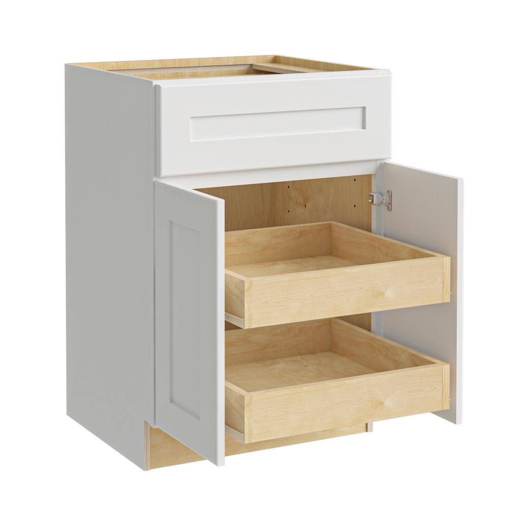 Home Decorators Collection Newport Assembled 24x34.5x24 in. Plywood Shaker Base Kitchen Cabinet 2 Rollouts Soft Close in Painted