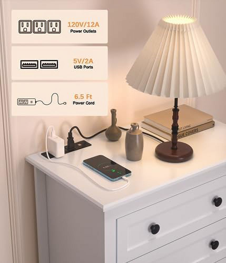 GEROBOOM 4 Drawer Dresser for Bedroom with LED Lights  Chests of Drawer with Charging Station  White Modern Dresser with Deep Drawers for Hallway