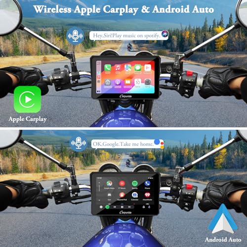 Carpuride W702 for Motorcycle, 7 inch Waterproof Touchscreen, Portable Carplay/Android Auto GPS Navigation for Motorbike, Support Dual Bluetooth