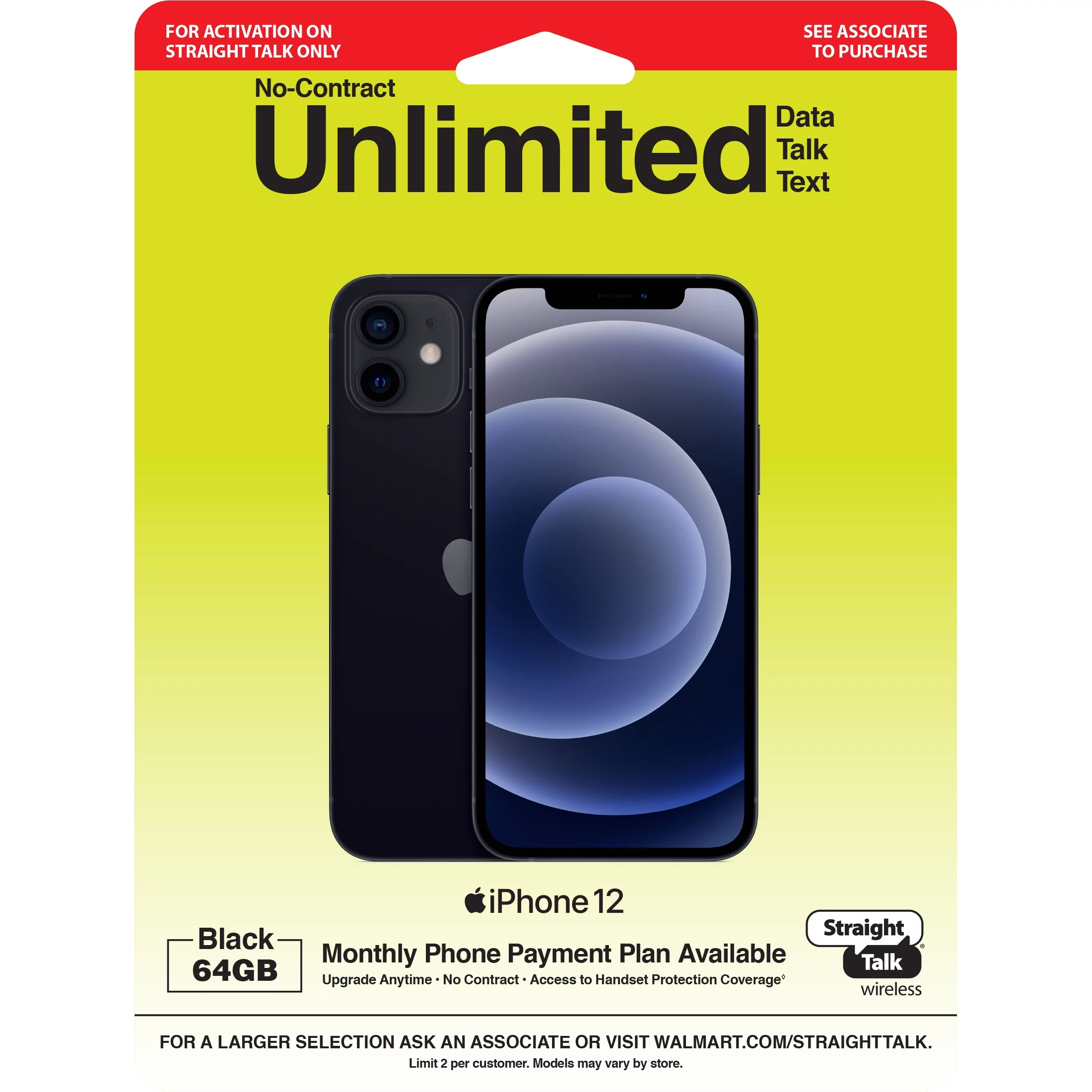 Straight Talk Apple iPhone 12, 64GB, Black- Prepaid Smartphone [Locked to Straight Talk] - Radiant Selections