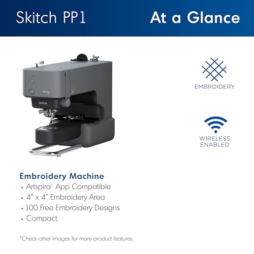 Brother Skitch Single-Needle Embroidery Machine powered by the required Artspira mobile app, 4” x 4” Embroidery Area, Bluetooth Connected