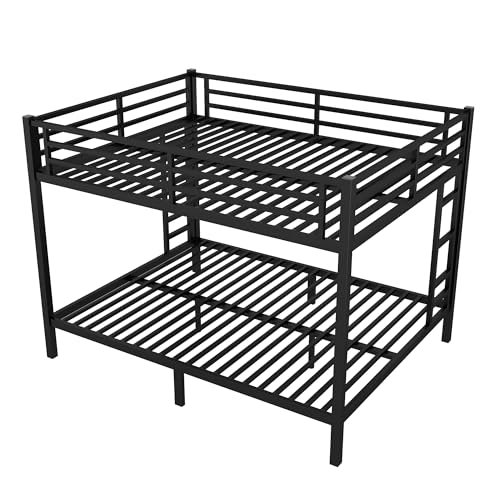 Heavy Duty Bunk Bed Frame with Ladder, Twin XL Over Twin XL Bunk Beds with Safety Guardrails, Adults Bunk Beds with Noise-Reducing Rubber Stoppers