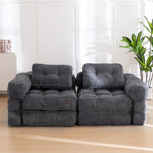 MAXYOYO Folding Sofa Bed, L-Shaped Convertible Sofa Bed with Armrest Foldable Sleeper Couch with Pillow