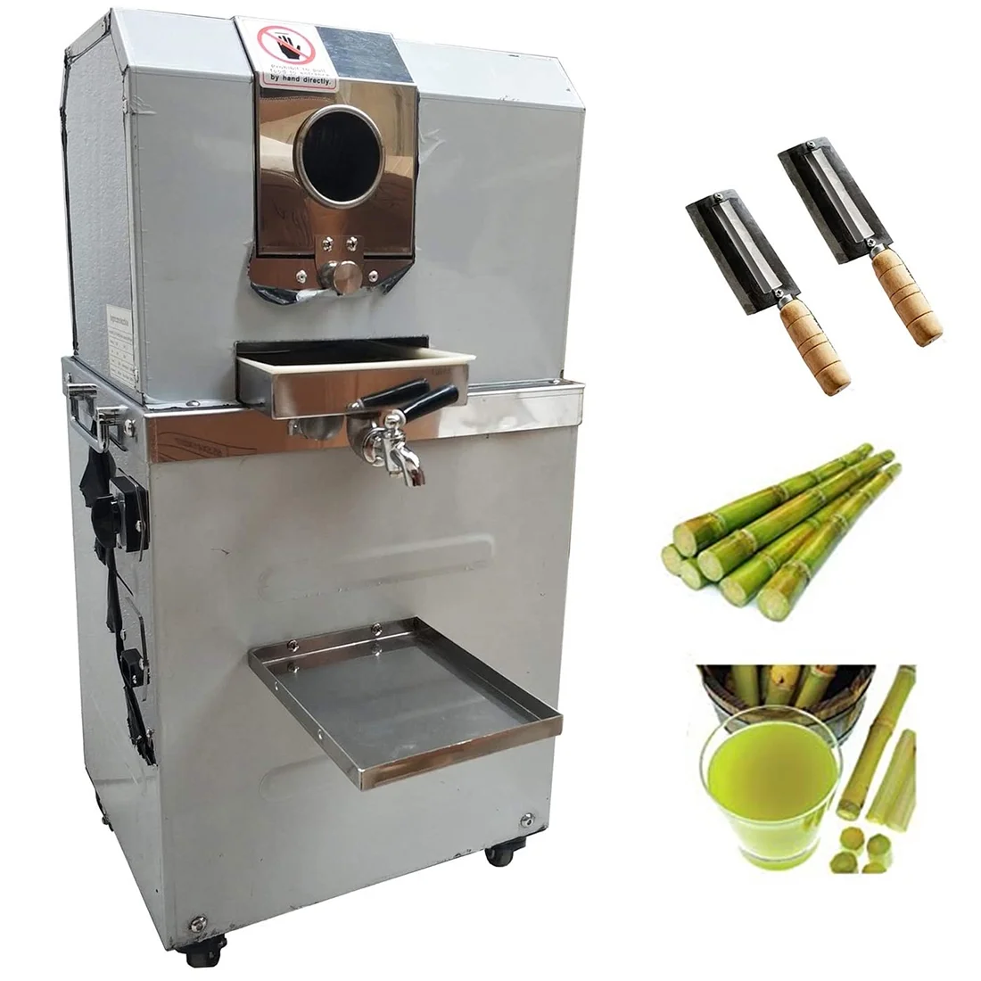PreAsion Vertical Electric Sugarcane Juicer Juice Press Machine 4 Rollers Stainless Steel Silver