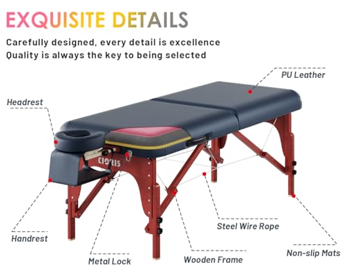 CLORIS 84" Professional Massage Table Portable 2 Folding Lightweight Facial Solon Spa Tattoo Bed Height Adjustable with Carrying Bag & Aluminium Leg