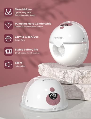 Momcozy M5 Hands-Free Wearable Breast Pump, Double-Sealed Flange for Baby-Like Comfort, 3 Modes & 9 Suction Levels, Portable Electric Pump – 24mm