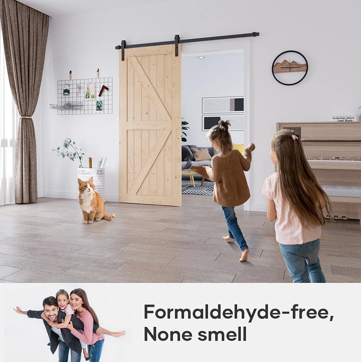 EaseLife 36in x 84in Sliding Barn Wood Door,Interior Doors,DIY Assemblely Unfinished Solid Natural Spruce Panelled Slab,Easy Install