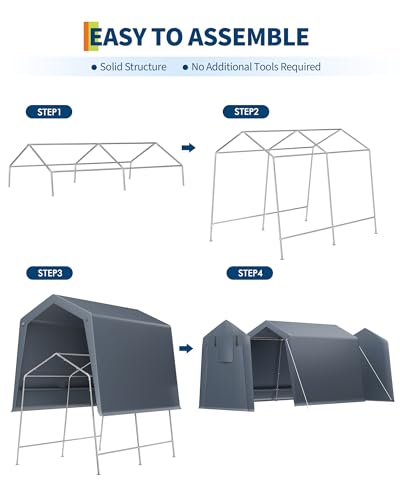 7x10 FT Portable Outdoor Storage Shed with 2 Roll-Up Zipper Doors & Vents, 240G Heavy-Duty Shelter Waterproof PE Tarp