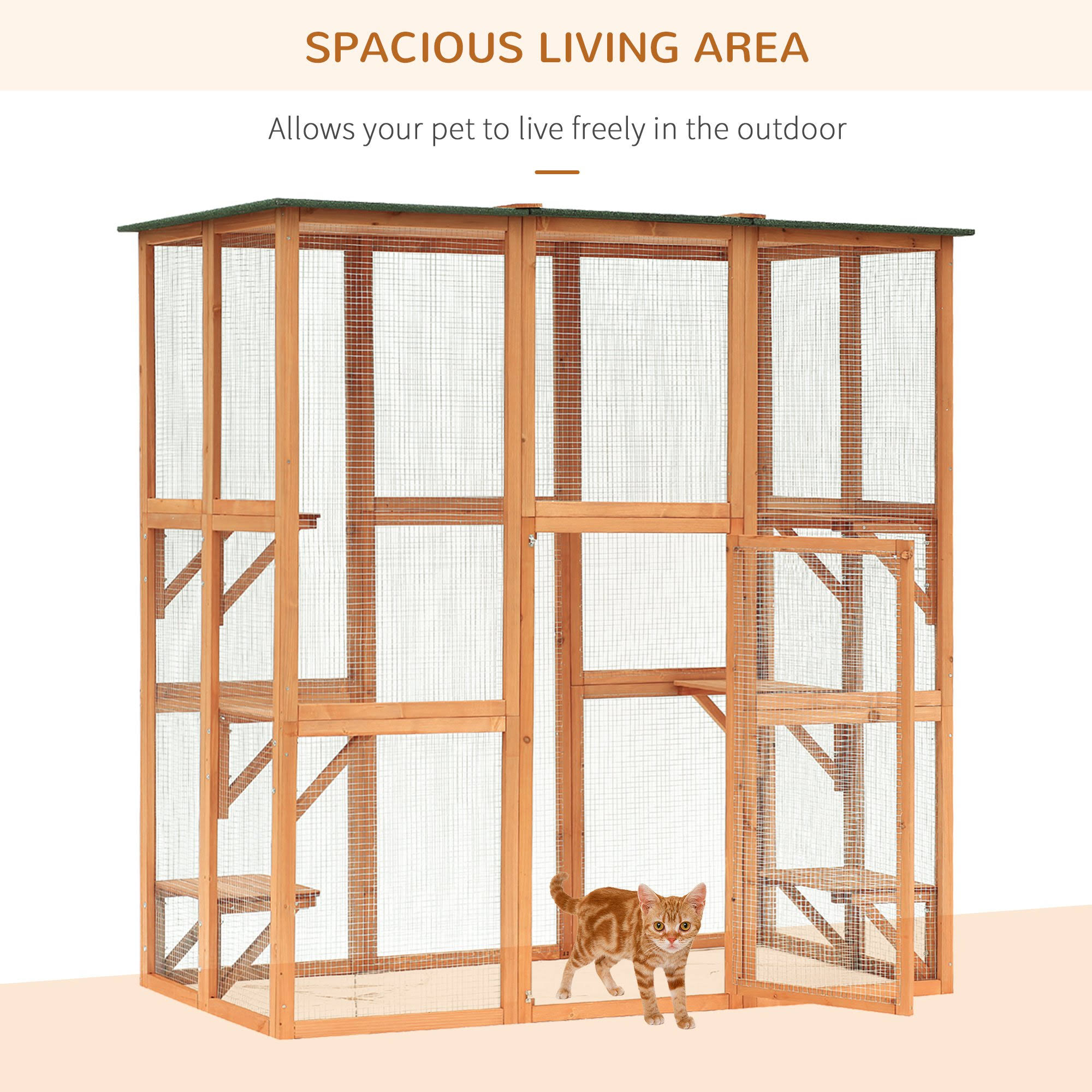 Pawhut Large Tall Wooden Safe Outdoor Cat Enclosure Catio Cage Heavy