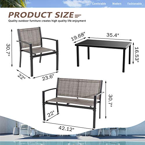 Vongrasig 4 Pieces Patio Furniture Sets,Outdoor Patio Conversation Sets with Glass Coffee Table, Small Porch Balcony Furniture