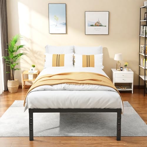 Full Size Bed Frame, 14 Inch Metal Platform Bed with Iron-Art Headboard & Footboard, Classic Bed Frame with Heavy Duty Metal Slats Support