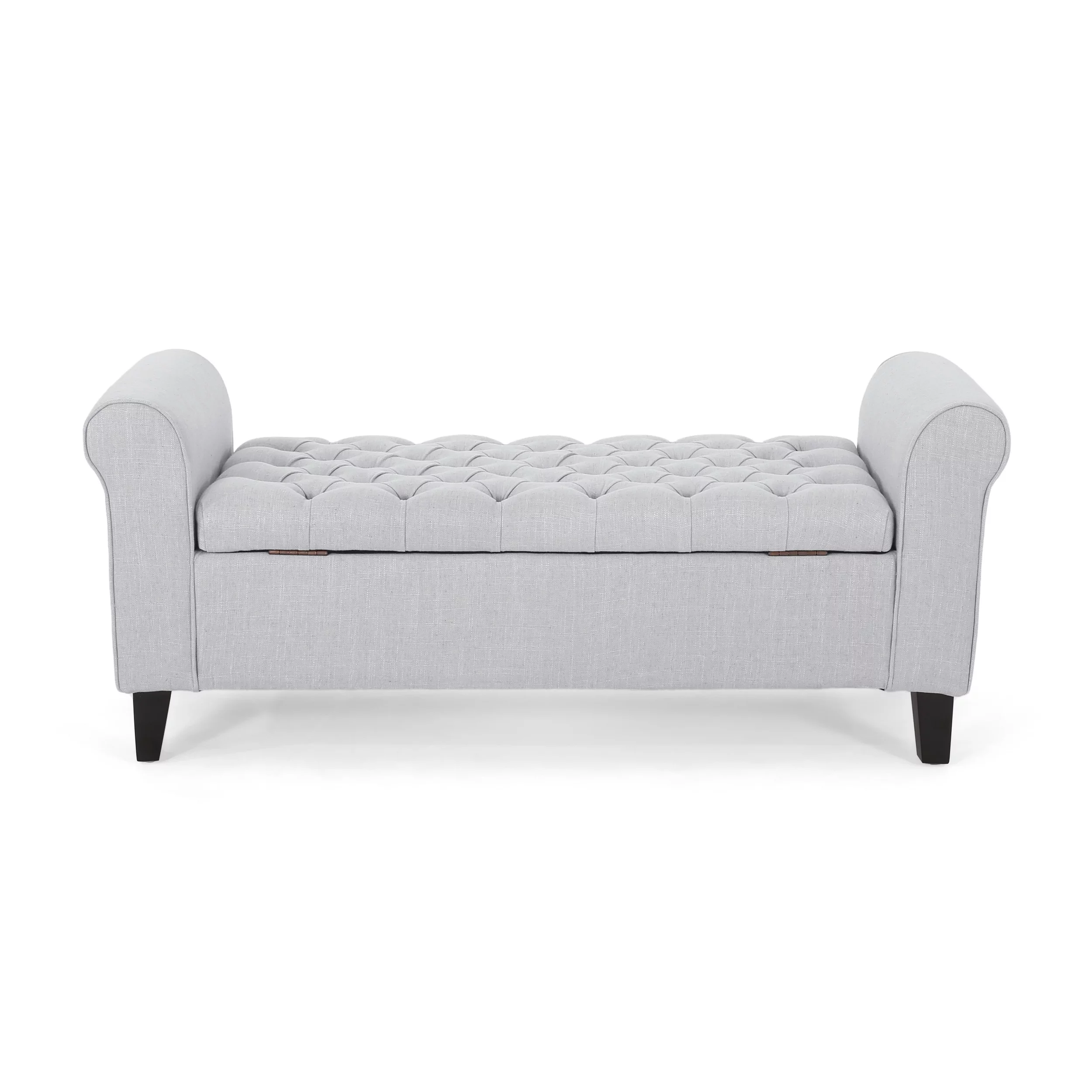 Noble House Sheffield Contemporary Rolled Arm Fabric Storage Ottoman Bench, Light Gray and Dark Brown - Radiant Selections