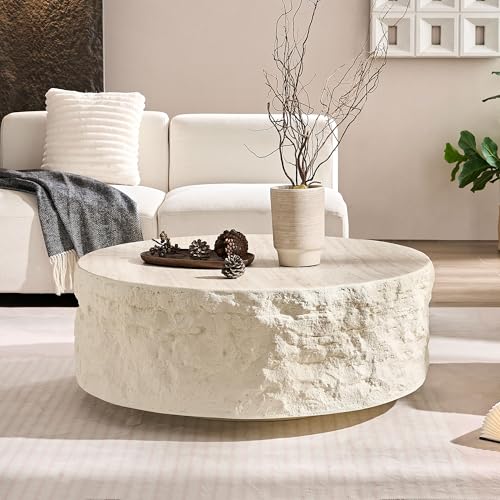JUSTONE 15.75 ''Round Coffee Table, Accent End Table for Living Room Office Apartment, Modern Minimalist Side Table with Faux Marble Pattern