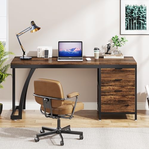 Tribesigns Computer Desk with 3 Drawers, 59-Inch PC Desk with Reversible Drawers