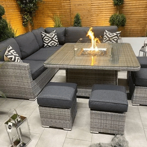 Chimes - Stone Grey Milan Deluxe Corner Dining Set With Firepit Table hotsale