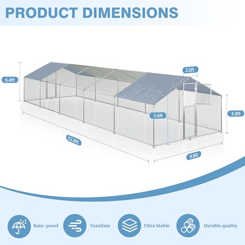 Polar Aurora Metal Chicken Coop, Large Outdoor Chicken Pen, Walk-in Chicken Run for 6-20 Chickens